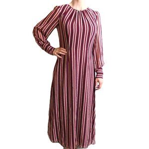 Boden Womens 4L Dress Brown Stripes Couture Long Modest Prom Maxi Kaftan NWT